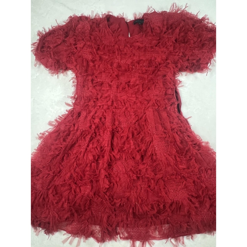 Endless Rose Dress‎ Womens Medium Red Textured Fringe Lace Fit & Flare Party